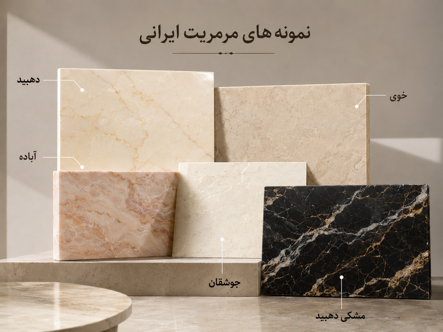 نمونههای مختلف سنگ مرمریت ایرانی از معادن شناختهشده