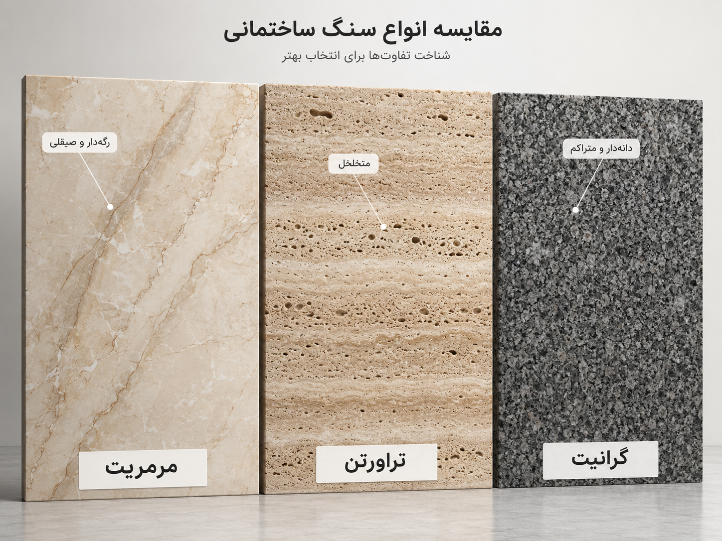 تفاوت ظاهری سنگ مرمریت با تراورتن و گرانیت
